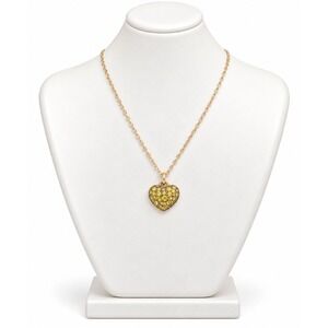 Pilgrim Yellow Swarovski Crystal Puff Heart Necklace Gold Tone NWT 14-17in